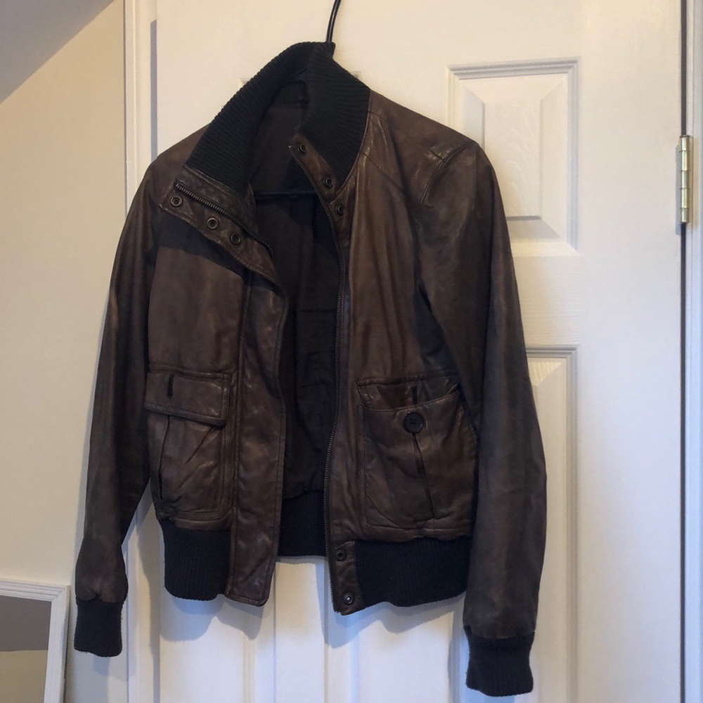 Brown leather gap coat